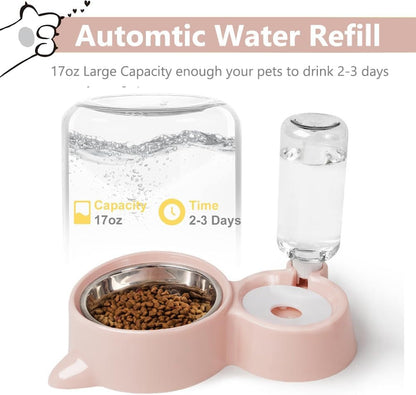J&L VVMEET Dog Bowls, Cat Food and Water Bowl Set with Water Dispenser | Gravity Pet Feeder and Waterer Set with Detachable Stainless Steel Bowl Automatic Water Refill for Cats Dogs Puppy Rabbit2