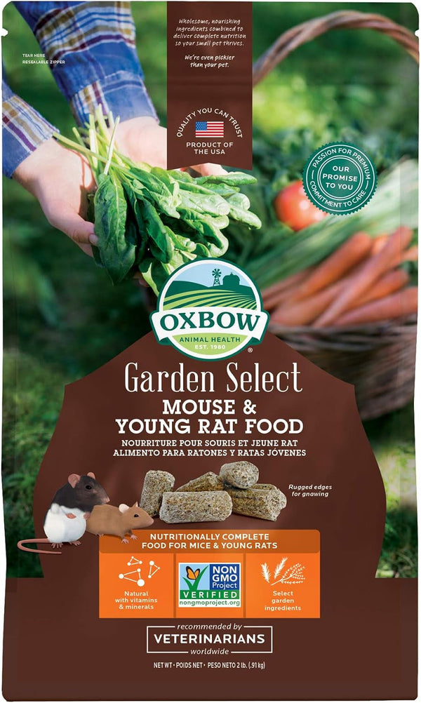 Oxbow Garden Select Mouse & Young Rat Food, Rat Food Pellets, Non-Gmo, 2 Lb | Uniform Rat Food Pellets Prevent Selective Feeding, Vitamins and Minerals, Non-Gmo, Complete Daily Diet, Made in USA1