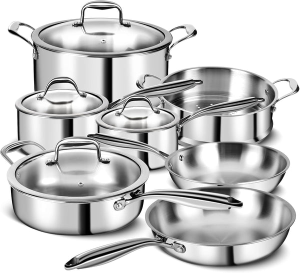 3 Ply Stainless Steel 11-Piece Cookware Set with Lids, Pots and Pans Kitchen Set, Non-Toxic, Induction, Oven, Dishwasher Safe, Professional Chef Quality1
