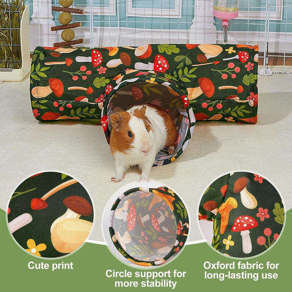Bienbee Guinea Pig Tunnel, 3 Way Washable Guinea Pig Hideout,Foldable Rabbit Tunnel Guinea Pigs Toys for Bunny Hamster Chinchilla Ferret Rabbit Guinea Pigs Accessories Mushroom | Guinea Pig Hideout, Portable Tubes with Cute Print,High Dense Fabric for Small Pet'S Hiding Resting Playing and Exploring3