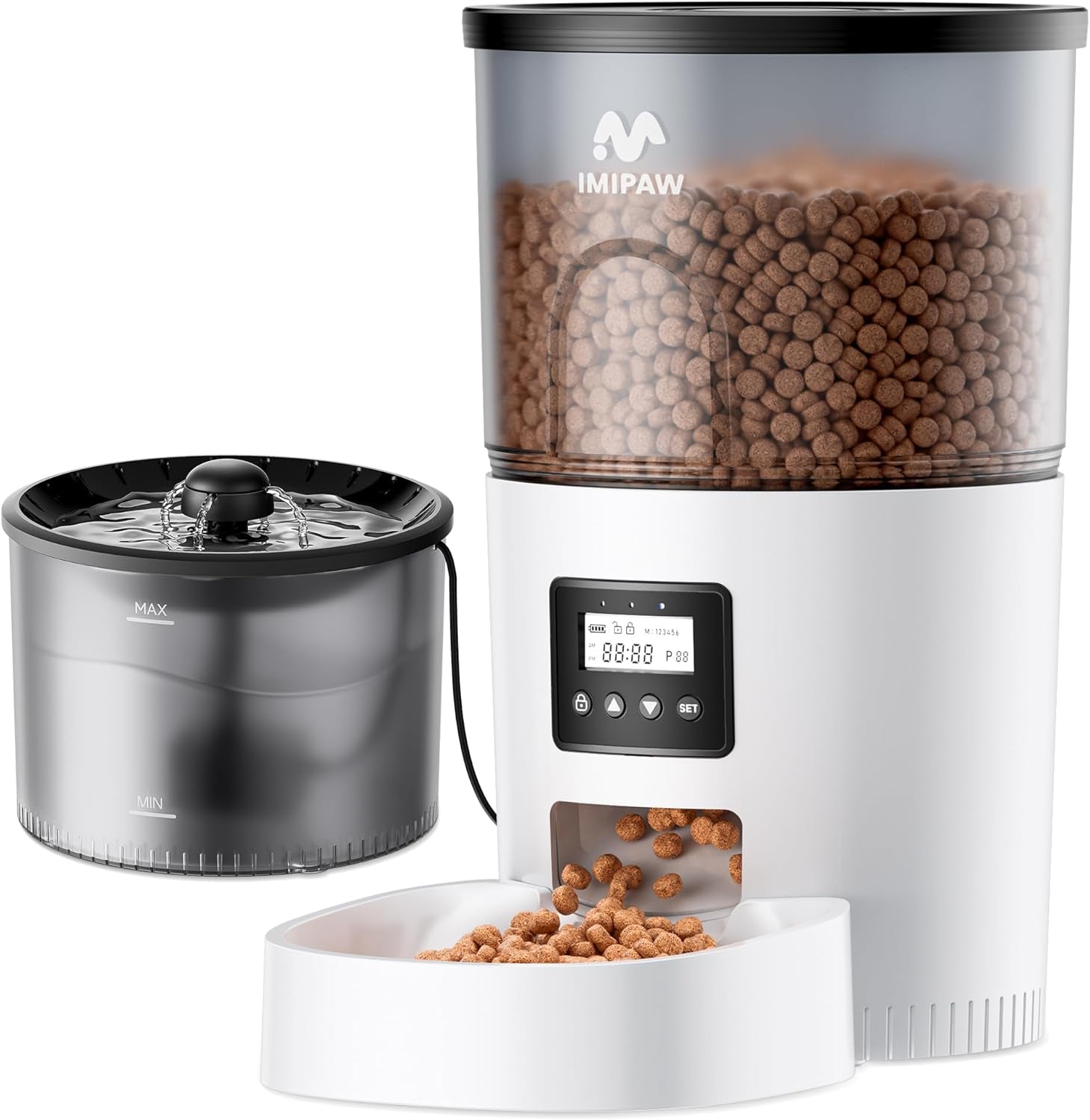 imipaw-automatic-cat-feeder-and-water-fountain-timed-dry-food-dispenser-programmable-portion-control-1-6-meals-per-day-desiccant-bag-cat-fountains-for-drinking-with-filter-small-pets-3l-combo