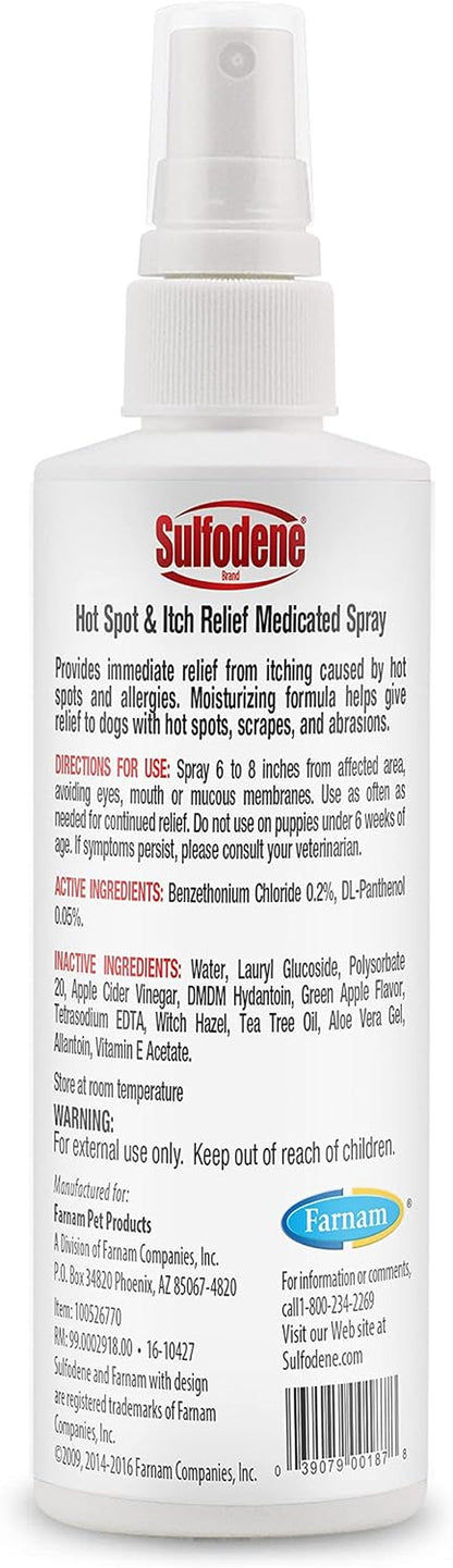 Sulfodene Hot Spot & Itch Relief Medicated Spray for Dog 8Oz | Vet Recommended, anti Itch Spray for Dogs with Aloe Vera, Dog Hot Spot Spray for Allergies, Scrapes, and Abrasions8