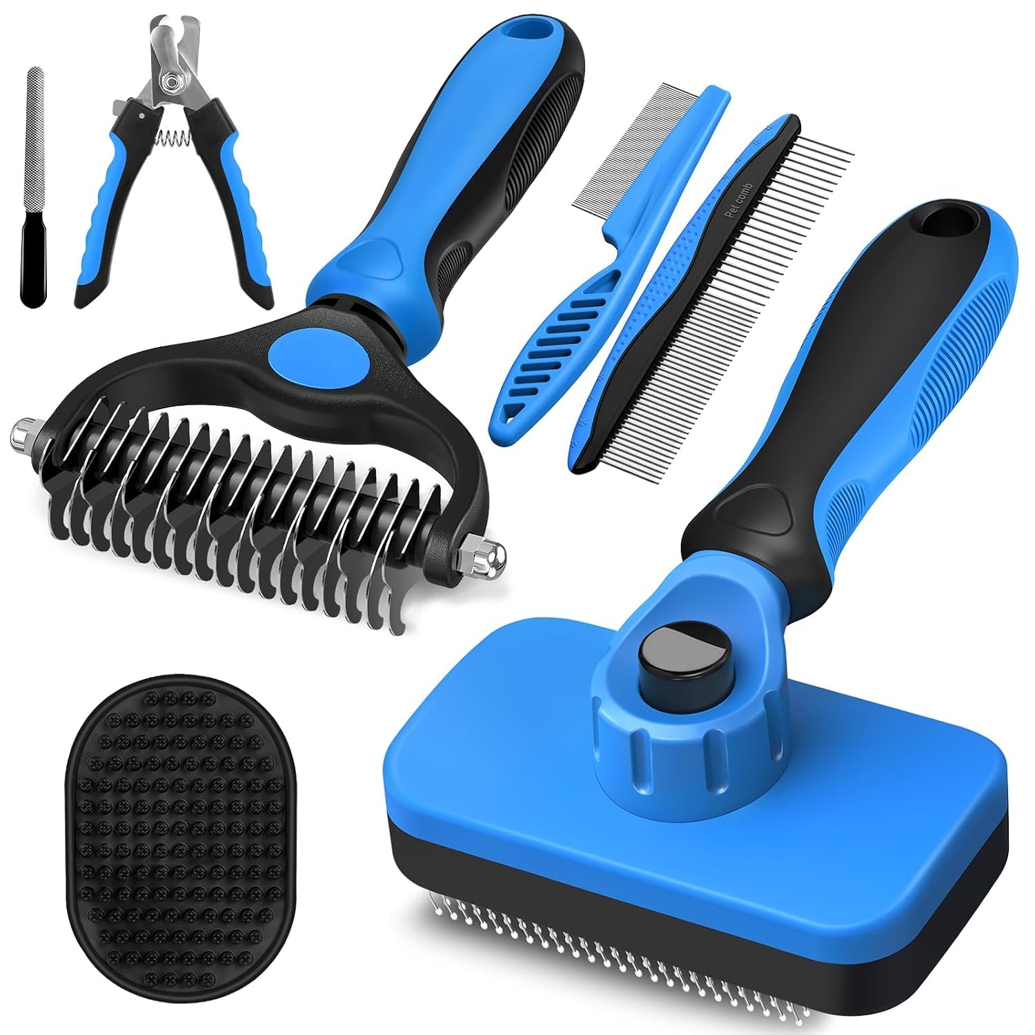 professional-3pcs-self-cleaning-slicker-brush-pet-grooming-rake-flea-comb-for-dogs-cats-and-horses-double-sided-dematting-comb-skin-friendly-deshedding-grooming-tool-pet-supplies-blue