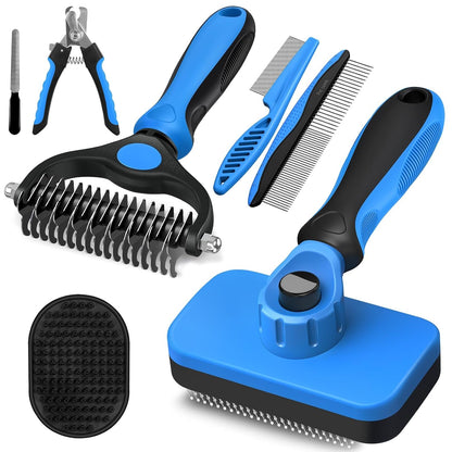 Professional 3PCS Self Cleaning Slicker Brush & Pet Grooming Rake & Flea Comb for Dogs,Cats and Horses | Double-Sided Dematting Comb & Skin Friendly Deshedding Grooming Tool | Pet Supplies (Blue)10