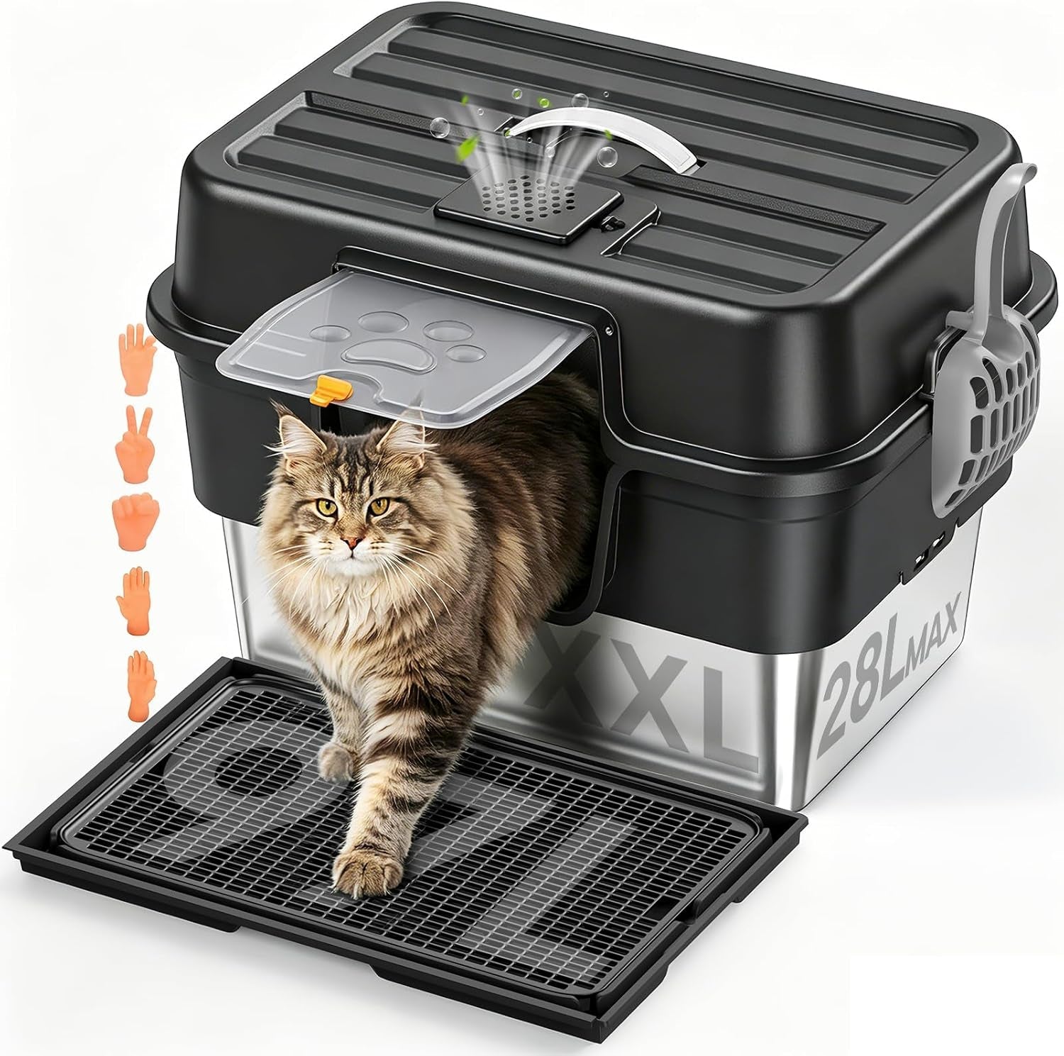 stainless-steel-enclosed-litter-box-for-large-cats-xxl-covered-cat-litter-box-with-lid-leakproof-high-sided-metal-cat-litter-box-easy-to-clean-odor-resistant-multi-cat-homeblack