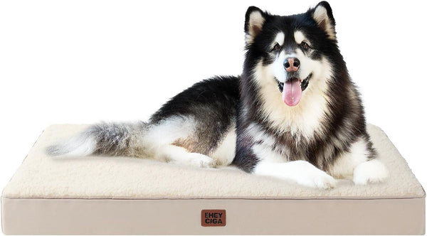 EHEYCIGA Orthopedic Dog Bed Large with Removable Washable Cover,Grey,41X27 | Egg Crate Foam Support,Durable Oxford Fabric,Non-Slip Bottom,Machine Washable,Soft Waterproof Plush Pet Bed Mat for Crate34