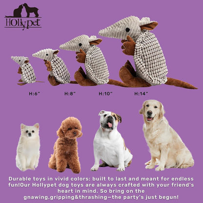 Hollypet Plush Squeaky Armadillo Chew Dog Toy for Small Medium, 8" | Cute Stuffed Armadillo Toy with Unique Grunt Squeaker & Textured Fabric for Teeth Cleaning. Great for Small & Medium Dogs2