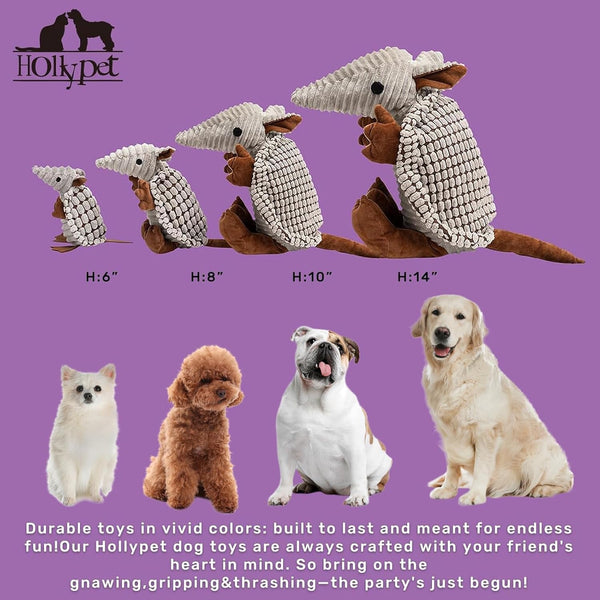 Hollypet Plush Squeaky Armadillo Chew Dog Toy for Small Medium, 8" | Cute Stuffed Armadillo Toy with Unique Grunt Squeaker & Textured Fabric for Teeth Cleaning. Great for Small & Medium Dogs2