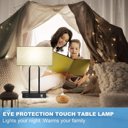 Bedside Touch Control 3 Way Dimmable Table Lamp with Cream Fabric Shade | Dual USB Charging Ports 1 AC Outlet, Modern Nightstand Lamp, Desk Lamp for Bedroom Living Room Office with 5000K LED Bulb9