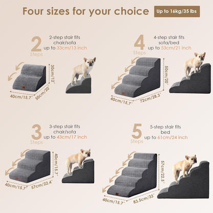 EHEYCIGA Curved Dog Stairs Ramp for 5-Step High Beds, 22.6" H Dog Steps | 33D Density of Pure Foam, for Small Dogs and Cats, Pet Stairs for High Bed Climbing, Non-Slip Balanced Pet Step Indoor, Grey3