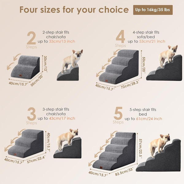 EHEYCIGA Curved Dog Stairs Ramp for 5-Step High Beds, 22.6" H Dog Steps | 33D Density of Pure Foam, for Small Dogs and Cats, Pet Stairs for High Bed Climbing, Non-Slip Balanced Pet Step Indoor, Grey3