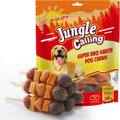 Jungle Calling Multi-Flavor Dog Kabob Treats, Edible Rawhide Stick, 10.6 Oz | Premium Snacks for Medium & Large Dogs, Made with Chicken, Duck, Beef, Sweet Potato and Pumpkin, Perfect for Special Moments1