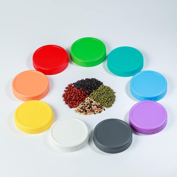 9Pcs Mason Jar Lids, Regular Mouth Plastic Mason Lids, Leak Proof Canning Lid with Silicone Ring for Ball, Kerr and More, Reusable Can Tops, Colored Caps Covers for Jars3