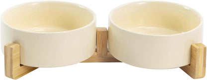SPUNKYJUNKY Ceramic Dog and Cat Bowl with Wood Stand Non-Slip Matte Glaze Weighted Food Water Set for Cats &Small Dogs 13.5OZ27