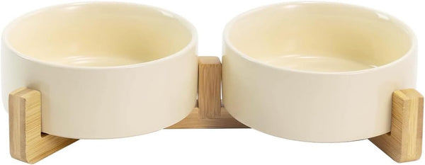SPUNKYJUNKY Ceramic Dog and Cat Bowl with Wood Stand Non-Slip Matte Glaze Weighted Food Water Set for Cats &Small Dogs 13.5OZ27