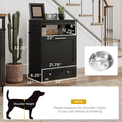 Pawhut Dog Feeding Station with Raised Bowls, Pet Feeder Station, Black | Dog Food Storage Cabinet, Hanger for Feeding & Watering Supplies7
