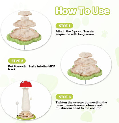 Mushroom Cat Scratching Post Cat Tree, Cute Cat Scratcher Tower with Interactive Ball Two-Layer Track Spring Ball Toys, Mushroom Scratch Post Cat Sisal Scratcher with Catnip for Indoor Cats4