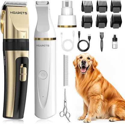 HEAPETS Dog Hair Clippers for Grooming Kit and Dog Paw Trimmer Nail Grinder for Grooming, Low Noise Rechargeable Cordless, Shaver Grooming Supplies for Pet Cats Dogs (Black, White)10