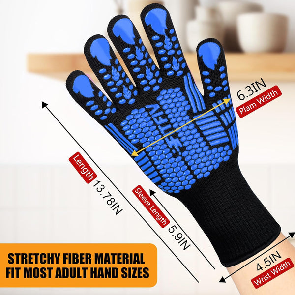 BBQ Gloves, 1472°F Heat Resistant with Silicone Grip Oven Mitts | Non-Slip Grip, for BBQ, Grilling, Oven, Smoker, Cooking and Baking2
