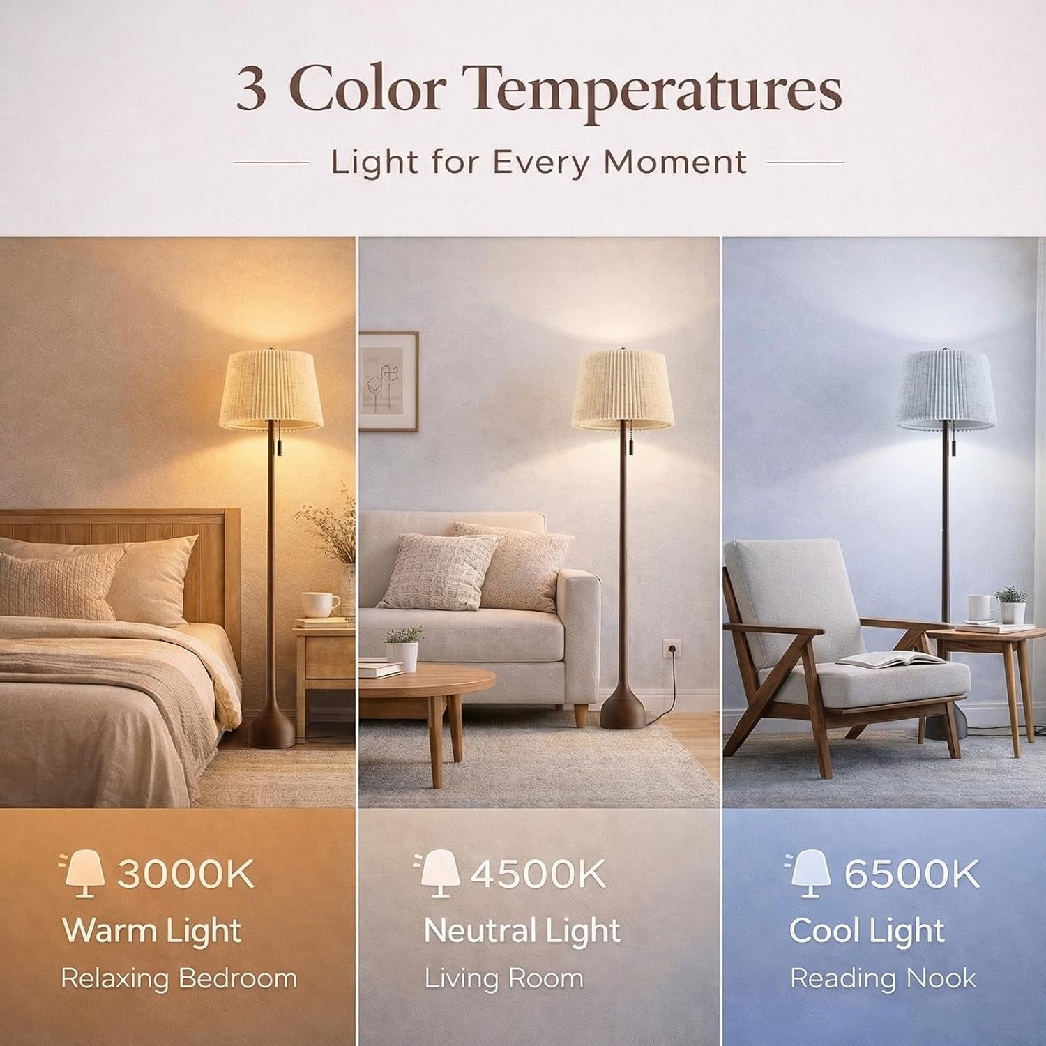 mid-century-modern-real-wood-floor-lamp-with-2-shades-for-two-looks-65-tall-sculptural-teardrop-base-wooden-pull-chain-vintage-standing-lamp-linen-shades-living-room-bedroom-bulb-included