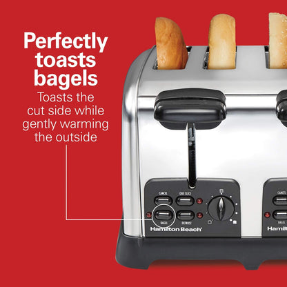 Retro 4 Slice Toaster with Sure-Toast Technology, Wide Slots | Browning Control with 9 Shades | Auto Shutoff | Bagel, Defrost, Cancel | Toast Boost | Polished Stainless Steel | 24782G5