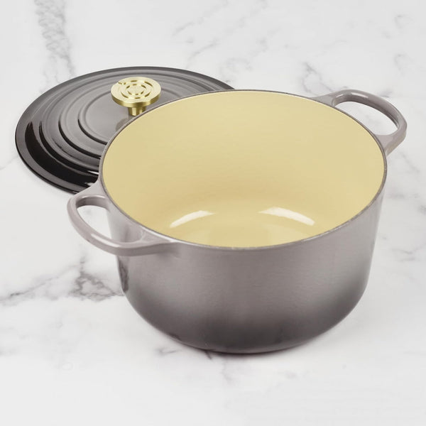 Le Creuset Signature 6.5-Quart Deep round Dutch Oven with Light Gold Crucible Knob - Enameled Cast Iron (Oyster)4