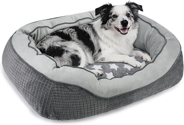 Washable Dog Bed for Small Medium Sized Dogs, Rectangle Small Puppy Cat Dog Beds, Orthopedic Pet Bed, Soft Breathable Calming Pet Sofa Bed Anti-Anxiety with Anti-Slip Buttom, S(20"X19"X6")13