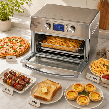 23QT Countertop Toaster Oven, 1800W Multifunctional Electric Oven with 60Min Timer and 450°F Max Temp, Equipped with Fry Basket, Baking Pan & Rack, Perfect for Toast, Bake, Broil, Pizza5