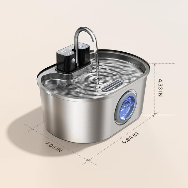 PEKTACO Wireless Cat Water Fountain, 108Oz/3.2L Stainless Steel, 3 Filters | 3 Smart Modes, 25 Db Quiet Pump, Multi-Layer Filtration, Bpa-Free Parts, Dishwasher-Safe Bowl, Easy-Clean for Daily Use8