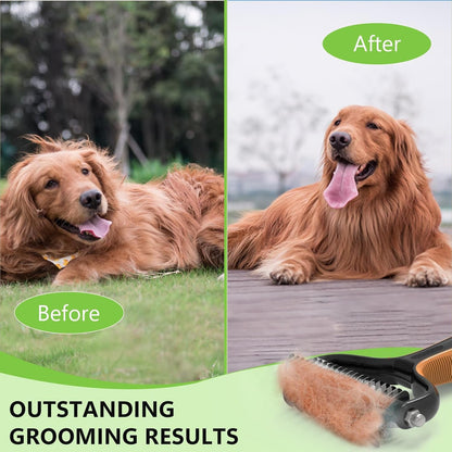 Staltwo Deshedding Dog Brush for Shedding, Undercoat Rake for Dog&Cat | Orange Extra-Wide Double-Sided Pet Grooming Tool | Shedding Control for Long/Medium-Haired Dogs and Cats, Knot Removal2