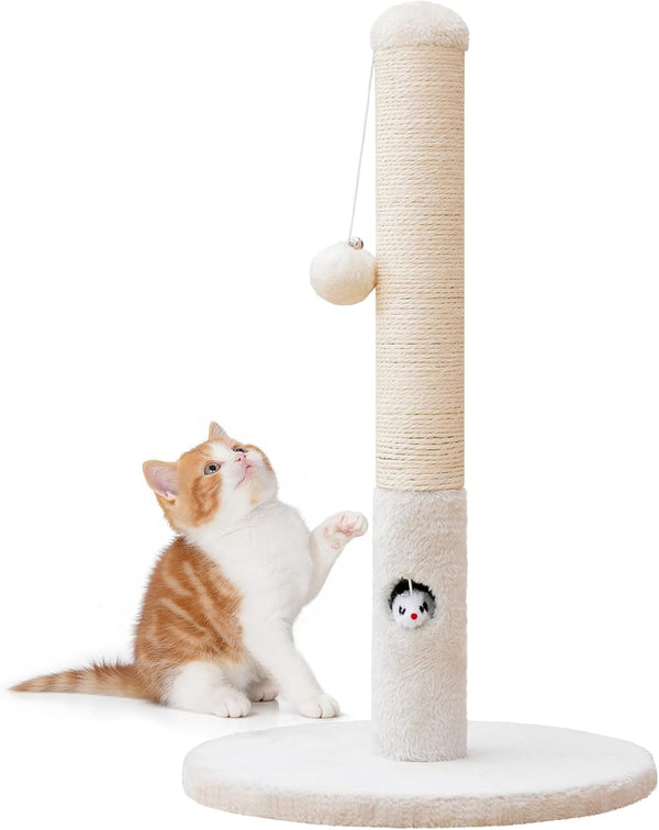 Woochpet 33"Scratching Posts for Kittens,White Sisal Cat Scratcher with Toy | Scratch Post with Mouse Hole,Cat Toys,Reinforced Stable Base,Cat Tree Tower10