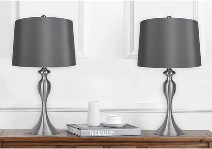 Table Lamps with Dark Grey Lamp Shade, Set of 2 - Brushed Nickel Body with Grey Linen Shade, 26.5" Table Lamps for Bedrooms, Dressers, Buffets and More - ST90215FQ-(W)3
