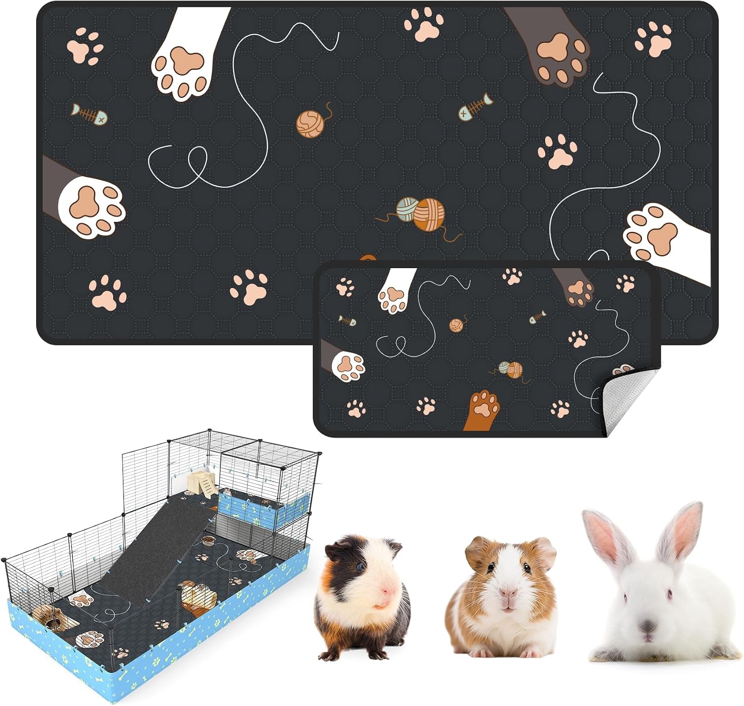 2-pack-guinea-pig-cage-liner-24-x-47-reusable-guinea-pig-bedding-washable-absorbent-pee-pads-for-dogs-rabbit-chinchilla-hamster-leakproof-anti-slip