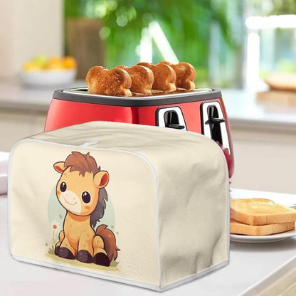 Cartoon Horse 2, 4 Slice Slot Toaster Cover, Cute Horses Bread Toaster Oven, Funny Zoo Animal with Woolen Ball Kitchen Appliance Cover Dustproof for Standard Size -L6