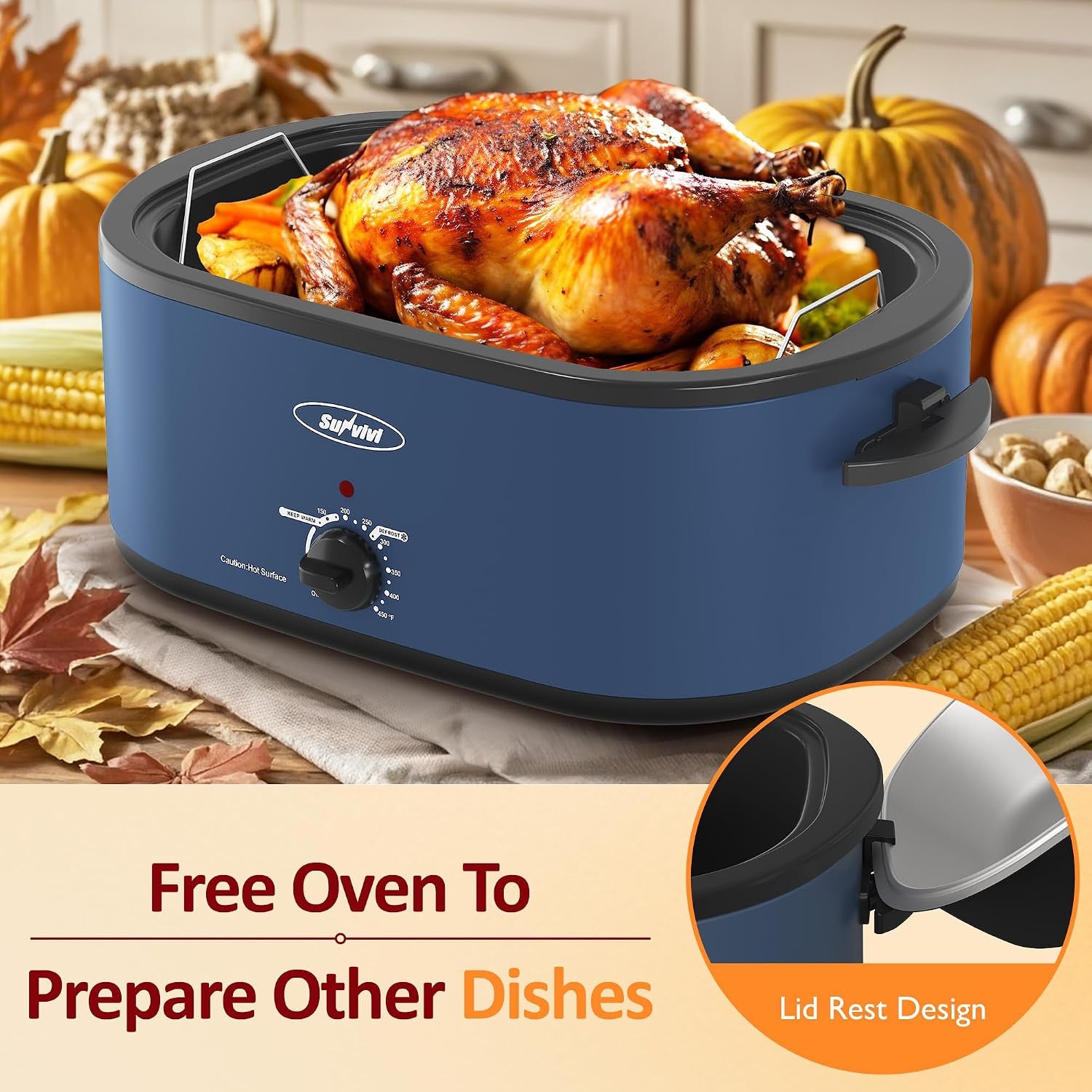 electric-roaster-26-quart-electric-roaster-oven-with-glass-lid-turkey-roaster-oven-buffet-with-self-basting-lid-removable-pan-cool-touch-handles-blue