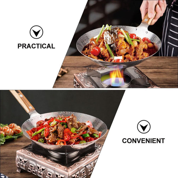 13.38 Inch Stainless Steel Wok Pan with Wooden Handle Household Cooking Pan for Stir Fry Steam and Hot Pot Kitchen Cookware8