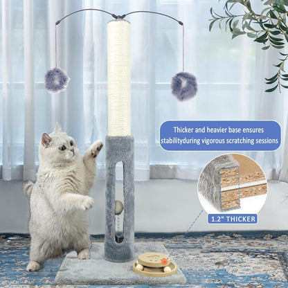 31" Cat Scratching Post Kitten Toys for Indoor Cats Interactive Scratcher with Tracking Ball, Sisal Scratch Rope for Large Cats,Sturdy Base Cat Scratch Post, (Gray, 31" H)6