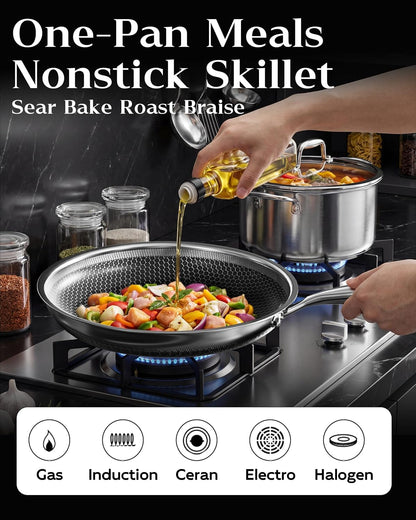 Frying Pan Nonstick with Lid, Honeycomb, Pfas-Free, All Cooktops | Non Stick Frying Pans, Induction Cookware, Pfas-Free Coating; Lid & Stay-Cool Handle; Even Heating; All Cooktops4