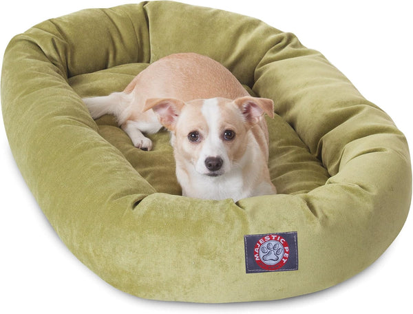 Majestic Pet 40 Inch Micro Velvet Calming Dog Bed Washable – Cozy Soft round Dog Bed with Spine for Head Support - Fluffy Donut Dog Bed 40X29X9 (Inch) – round Pet Bed Large – Pearl41