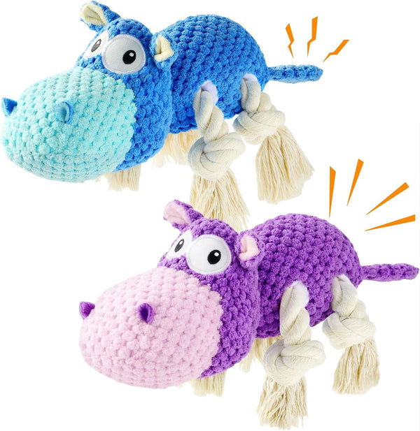 TOOPTATE Hippo Squeaky Dog Toy, Blue, Medium | Cute Plush Design, Rope Legs for Tugging, Helps Keep Dogs Busy, Suitable for Small, Medium, and Large Dogs10