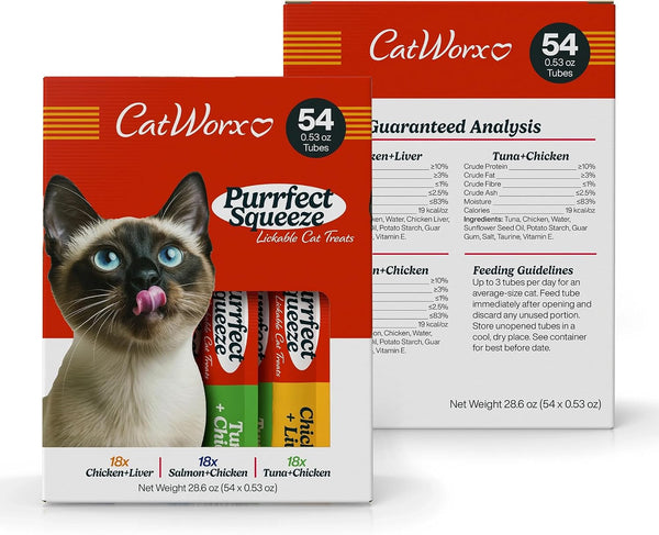 Catworx by Chewmasters Purrfect Squeeze Lickable Soft Cat Treats - 54 Pack | Creamy Purée Squeeze Tubes for Kittens and Adult Cats - Hand Feeding Snack or Food Topper - Training Reward, 0.53 Ounce9