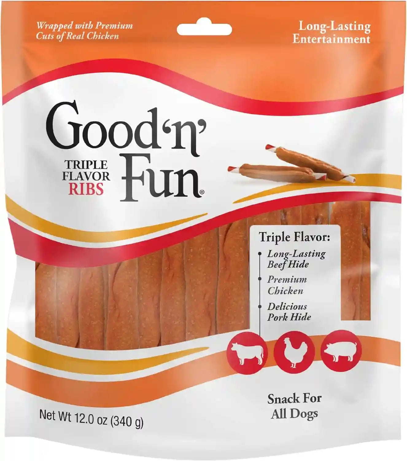 good-n-fun-triple-flavor-ribs-chews-for-all-dogs-treat-your-dog-to-long-lasting-chews-made-with-beef-hide-chicken-and-pork-hide-12-oz