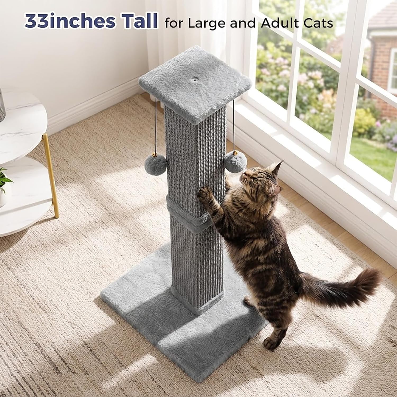 tall-cat-scratching-post-33-heavy-duty-sisal-scratcher-post-modern-cat-scratching-post-with-heavy-duty-base-for-sturdy-large-33-vertical-sisal-rope-post-2-cat-toy-balls-for-cat-gray