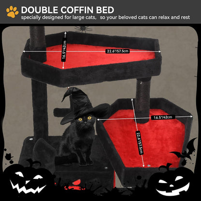YITAHOME Gothic Cat Tree with Coffin Bed, 63" Tall Cat Tower for Indoor Cats with Top Perch, Spacious Cat Condos, Spider Hanging Balls,Comfy Hammock, Scratching Post and Ladder, Black Halloween | Cat Tower with Top Perch, Spacious Cat Condos, Spider Hanging Balls, Comfy Hammock, Scratching Post and Ladder4