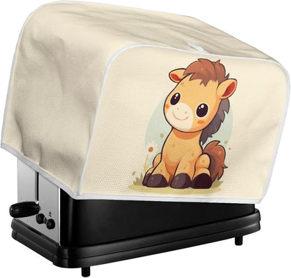Cartoon Horse 2, 4 Slice Slot Toaster Cover, Cute Horses Bread Toaster Oven, Funny Zoo Animal with Woolen Ball Kitchen Appliance Cover Dustproof for Standard Size -L1