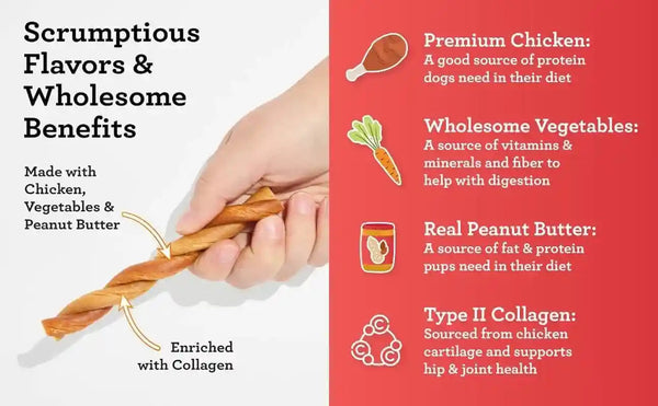 Dreambone Collayums Twists plus Collagen Chews for Dogs, 10 Count, Treat Your Dog to Rawhide-Free Chews Made with Chicken, Vegetables and Peanut Butter4