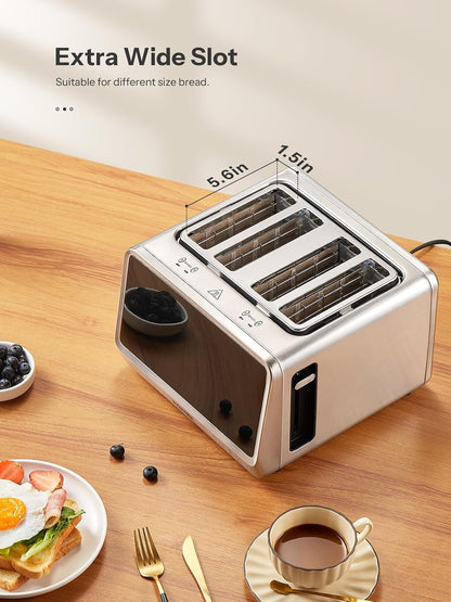4 Slice Touchscreen Toaster, Digital Display | Stainless Steel, Extra Wide Slots, 6 Shade Settings, Defrost Reheat Cancel Functions, Removable Crumb Tray, Bagel & Bread4