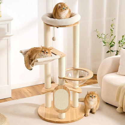 Modern Cat Tree Small Tower with Scratching Post for Indoor, 28 Inch Solid Wood Multifunctional Corner Cat Tree Tower with Bed, Dangling Ball,Interactive Rope, Scratching Board14