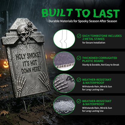 17" Halloween Tombstones Outdoor Decorations, 6 Pack Graveyard Yard Signs | Metal Stakes Included, Corrugated Plastic Halloween Lawn Decor, Weather-Resistant Cemetery Props, Not Foam2