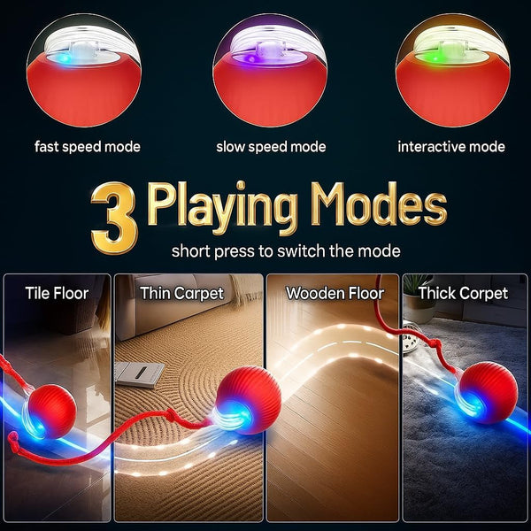 Purrmitive 2026 Durable Interactive Cat Toys for Indoor Cats, Dog Toys Ball, Rolling Pet Ball, Smart Automatic Cat Chase Balls Toy, Interactive Dog Toys Speedy Tail,Kitten & Cat Toys Interactive (Red)7